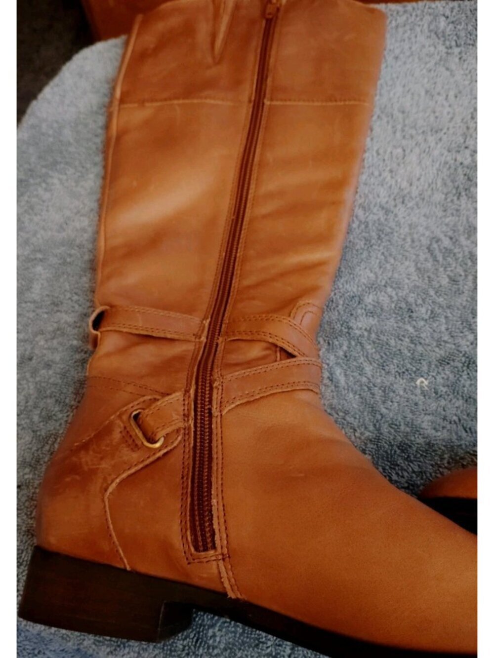 Clarks Riding Tall Boots Womens Size 6.5 M Brown Leather Zip Buckles - Picture 8 of 12
